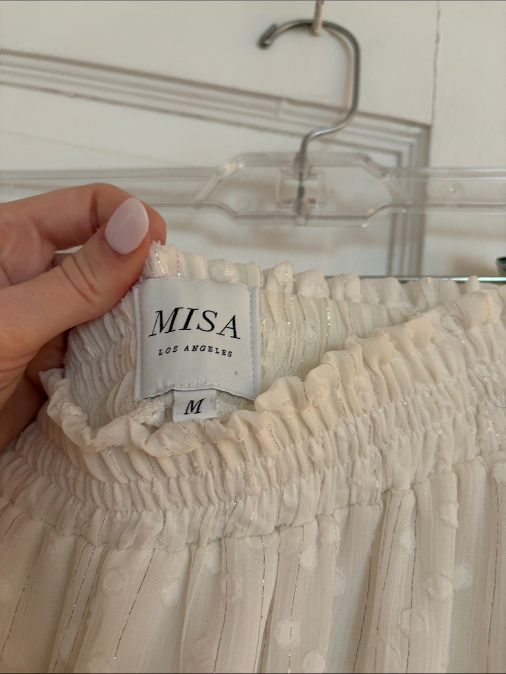 Misa Los Angeles White Ruffled Top and Mini Skirt Set. Top Small Skirt Medium - Picture 3 of 5